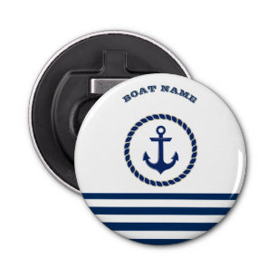 Nautical Boat Name,Anchor Navy Blue Striped  Bottle Opener
