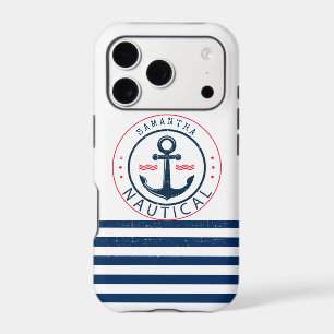 Nautical, Boat Name,Anchor Navy Blue Stripes