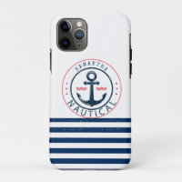 Nautical, Boat Name,Anchor Navy Blue Stripes