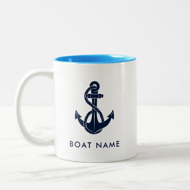 Nautical Boat Name Anchor Personalised Two-Tone Coffee Mug (Left)