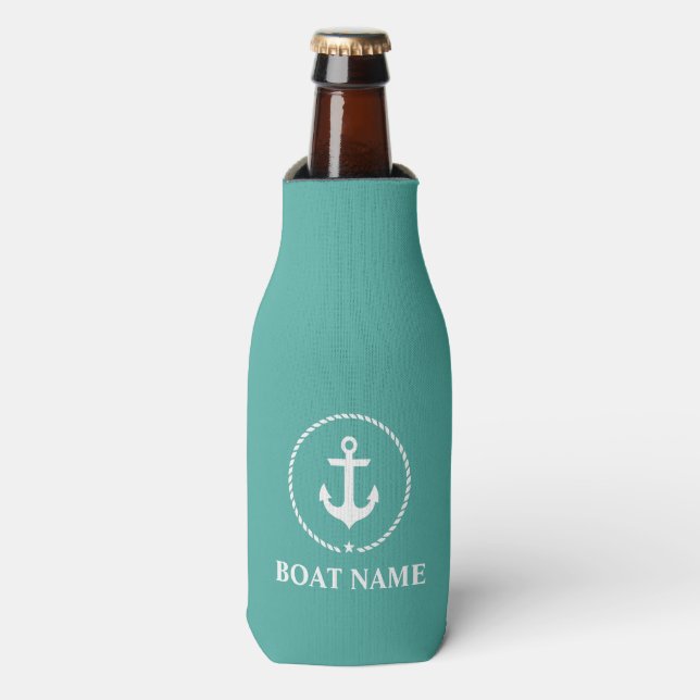Nautical Boat Name Anchor Rope Bottle Cooler (Bottle Front)