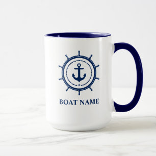 Nautical Boat Name Anchor Rope Helm Blue Mug