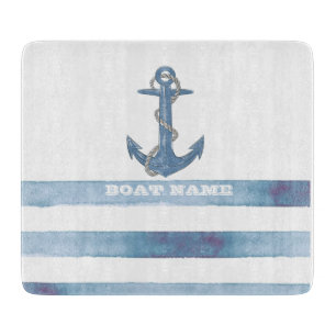 Nautical Boat Name,Anchor,Rope,Light Blue Stripes  Cutting Board