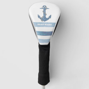 Nautical Boat Name,Anchor,Rope,Light Blue Stripes Golf Head Cover