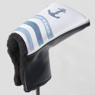 Nautical Boat Name,Anchor,Rope,Light Blue Stripes Golf Head Cover