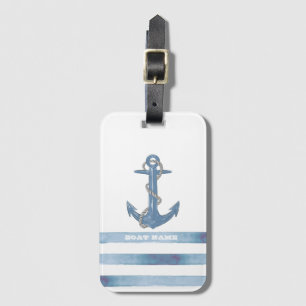 Nautical Boat Name,Anchor,Rope,Light Blue Stripes  Luggage Tag