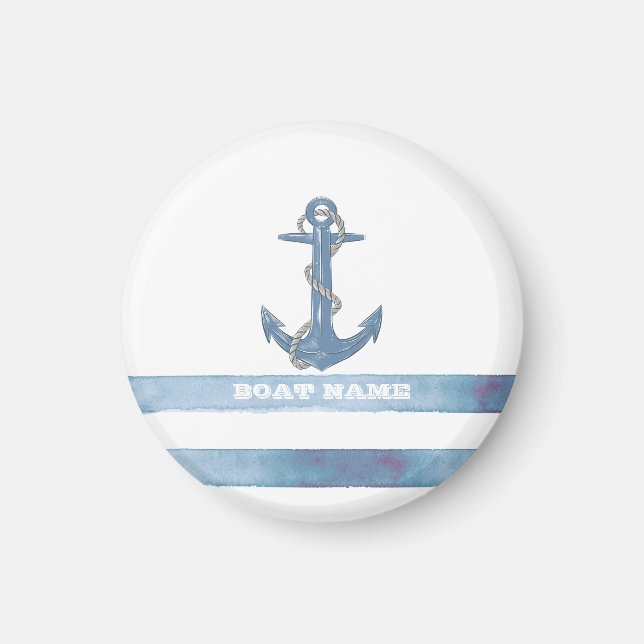 Nautical Boat Name,Anchor,Rope,Light Blue Stripes Magnet (Front)