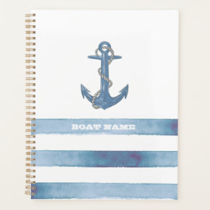 Nautical Boat Name,Anchor,Rope,Light Blue Stripes Planner