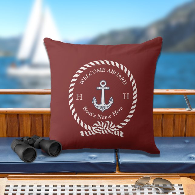 Nautical Boat Name Anchor Rope Maroon Red  Cushion (Creator Uploaded)