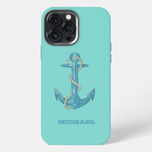 Nautical Boat Name,Anchor,Rope,Mint Green iPhone 13 Pro Max Case