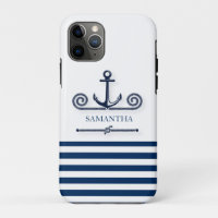 Nautical Boat Name,Anchor,Rope, Navy Blue Stripes