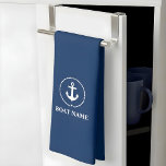 Nautical Boat Name Anchor Rope Navy Blue Tea Towel<br><div class="desc">Nautical Boat Name Anchor Rope Navy Blue Kitchen Towel</div>