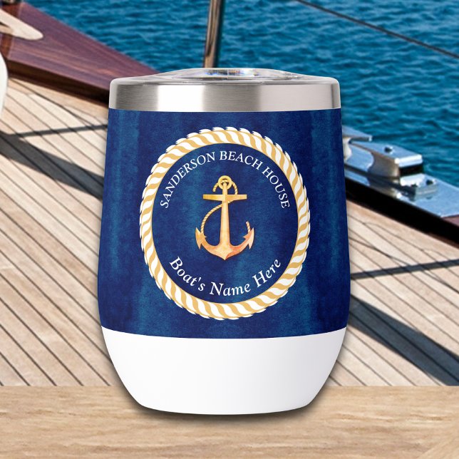 Nautical Boat Name Anchor Rope Navy Blue Yellow (Creator Uploaded)