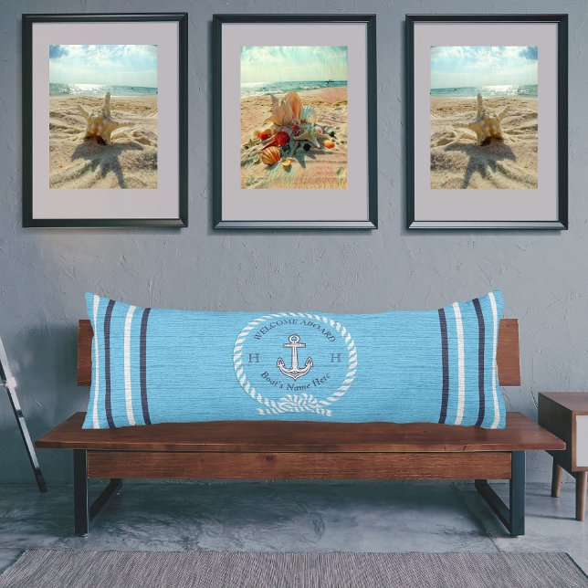 Nautical Boat Name Anchor Rope Teal Blue Welcome   Body Cushion (Creator Uploaded)