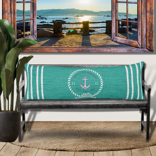 Nautical Boat Name Anchor Rope Teal Blue Welcome   Body Cushion