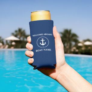Nautical Boat Name Anchor Rope Welcome Aboard Seltzer Can Cooler