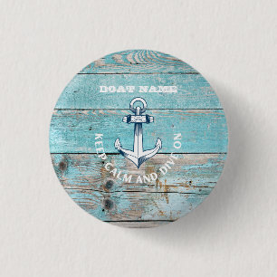 Nautical Boat Name Anchor Rustic Wood 3 Cm Round Badge