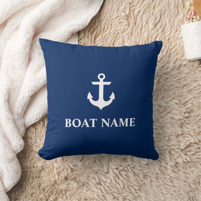 Nautical Boat Name Anchor Throw Pillow Navy Blue (Blanket)