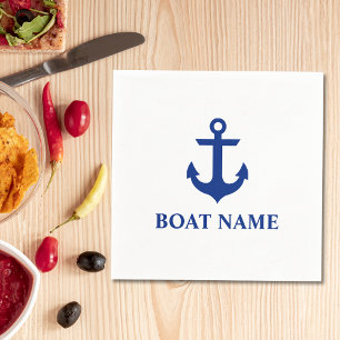 Nautical Boat Name Anchor White Cocktail Napkin