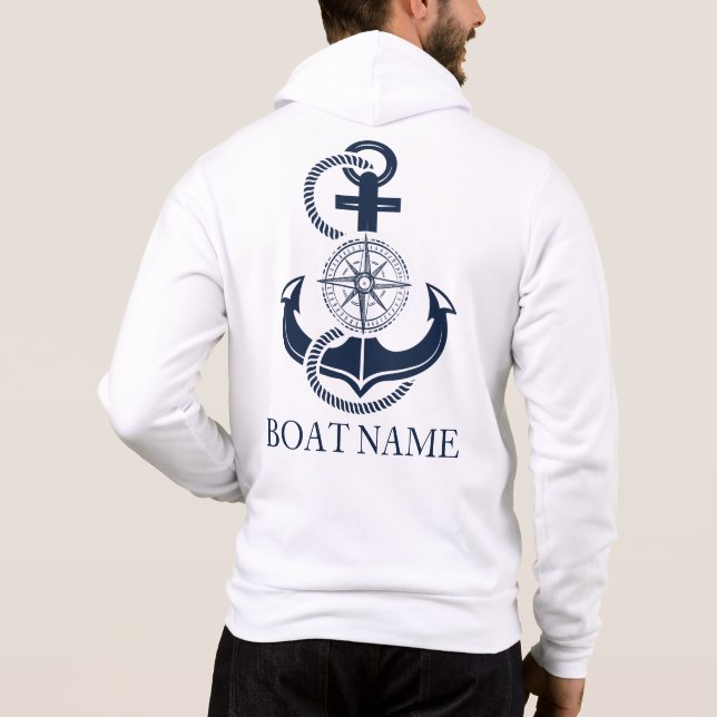 Nautical Boat Name Blue Anchor Captain Hoodie (Back)