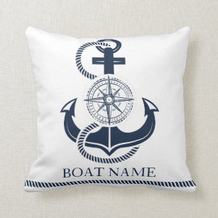 Nautical Boat Name Blue Anchor Cushion