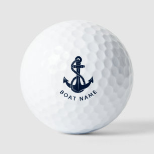 Nautical Boat Name Crew Navy Blue Anchor Custom Golf Balls
