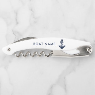 Nautical Boat Name Navy Blue Anchor Party Custom Corkscrew