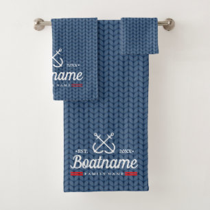 Nautical Boat Name Navy Blue Personalised Modern Bath Towel Set