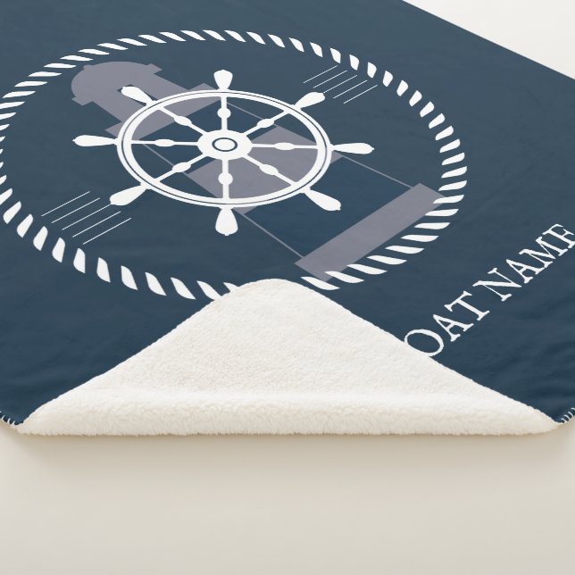 Nautical Boat Name Navy Blue Sherpa Blanket (3/4)