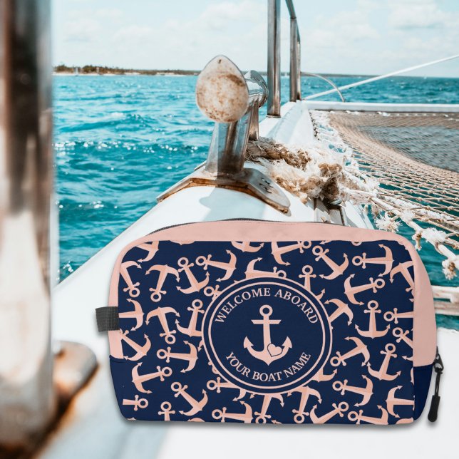 Nautical Boat Name Plush Navy Anchors Pattern Dopp Kit (Creator Uploaded)