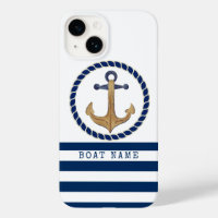 Nautical Boat Name,Retro Anchor Navy Blue 