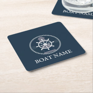 Nautical Boat Name Square Paper Coaster
