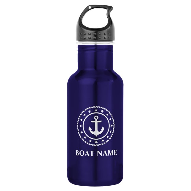 Nautical Boat Name Stars Rope Anchor Blue 532 Ml Water Bottle (Front)
