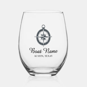Nautical Boat Name Stemless Wine Glass