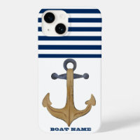 Nautical Boat Name,Vintage Anchor Navy Blue Stripe