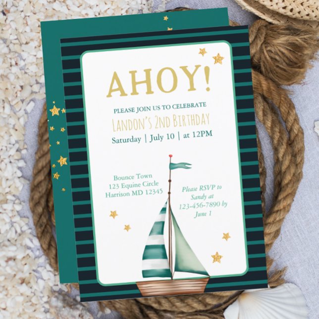 Nautical Boat Striped Navy Birthday Invitation (Creator Uploaded)