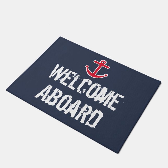 Nautical Boat Welcome Aboard Doormat Mat Rug Gift (Angled)