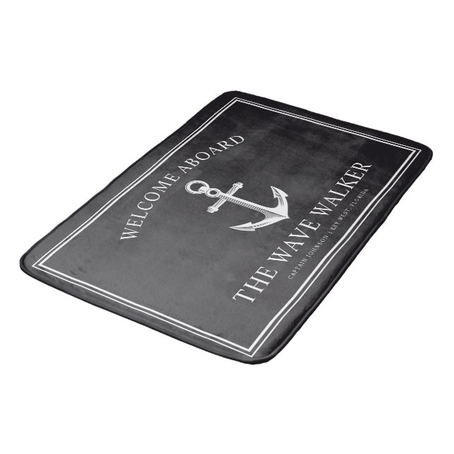 Nautical Boat Welcome | Bright Black and White Bath Mat (Angled)