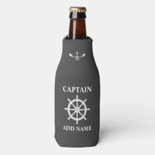 Nautical Boat Wheel Anchor Oars Captain Name Gray Bottle Cooler