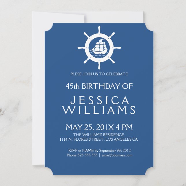 Nautical Boat Wheel Birthday Party Invitation (Front)