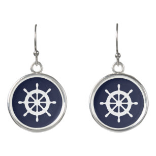 Nautical boat wheel maritime custom drop earrings