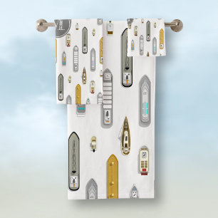 Nautical boats ships On the River white w monogram Bath Towel Set