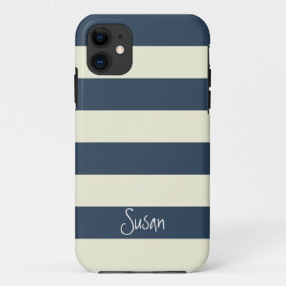 Nautical Bold Navy Stripes with Name - iPhone Case