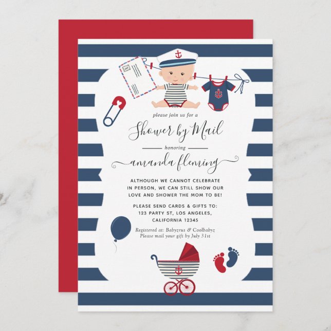 Nautical Boy Baby Shower by Mail Invitation (Front/Back)