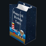 Nautical Boy Bear Red and Navy Happy Birthday Medium Gift Bag<br><div class="desc">This cute and fun gift bag can be personalised with a name or title, such as son, grandson, nephew, friend etc. It features a nautical sailor boy bear on a wooden deck with a seagull and a crab. In the background there is a red and white lighthouse, a cute bird...</div>
