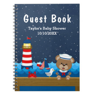 Nautical Boy Bear Red Baby Shower Guest Book