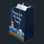 Nautical Boy Monkey Red and Navy Happy Birthday Medium Gift Bag<br><div class="desc">This cute and fun gift bag can be personalised with a name or title, such as son, grandson, nephew, friend etc. It features a nautical sailor boy monkey on a wooden deck with a seagull and a crab. In the background there is a red and white lighthouse, a cute bird...</div>