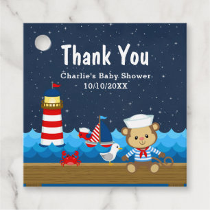 Nautical Boy Monkey Red Baby Shower Thank You Favour Tags