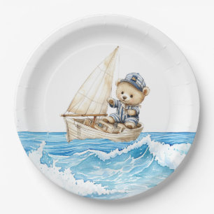 Nautical Boy Sailor Teddy Bears Baby Shower Paper Plate