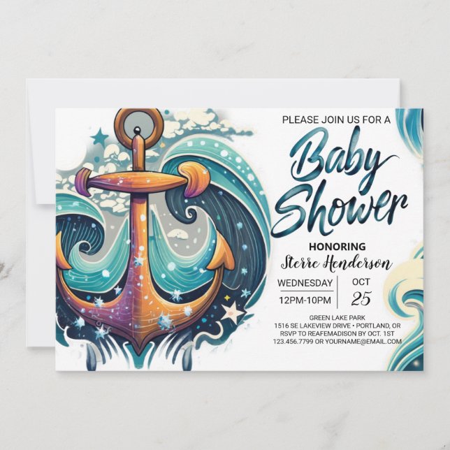 Nautical Boy's Blue Baby Shower Invitation (Front)